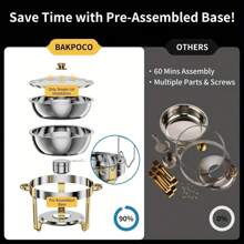 4 Sets Of Self-Service Hot Pot Sets, 5QT [95% Pre Installed] Circular Hot Pot Self-Service Set, With Glass Cover And Cover Rack, Stainless Steel Hot Pot Food Heater Tray, Suitable For Gatherings, Catering, Weddings, Christmas Parties And Celebrations - 4PCS Gold (no Assembly Required) - View 6