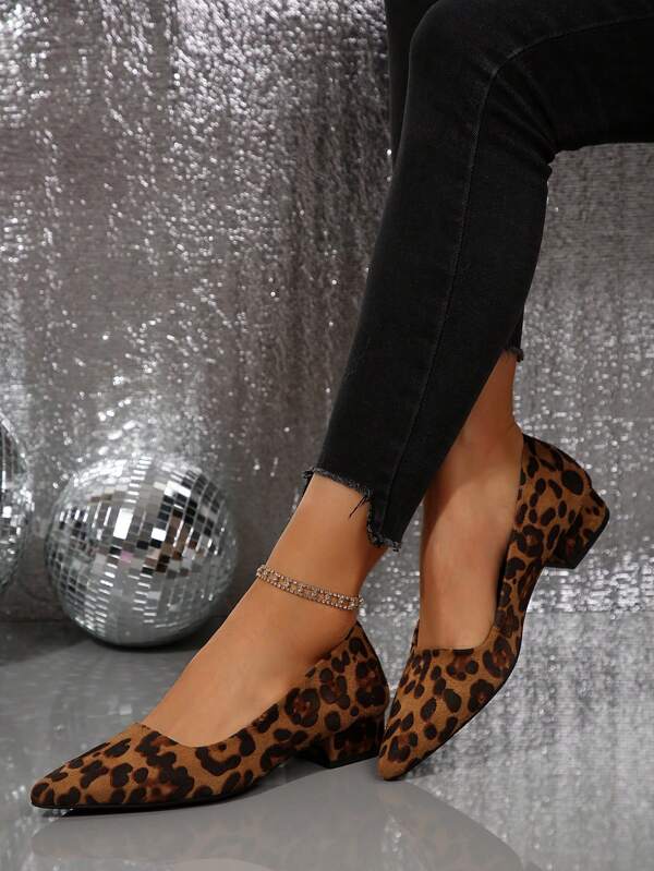 Women's Pointed Toe Chunky Heel Formal Work High Heel Shoes, Fashionable Leopard Print Sexy Pointed Toe Slip-On High Heel Pumps, Stylish Women High Heels