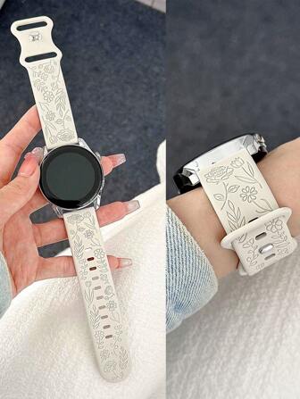 1 条 20 毫米 22 毫米孔玫瑰浮雕硅胶表带兼容华为 GT5 4 3 GT2 Pro 硅胶表带兼容三星 Galaxy Watch 7 FE 6 5 4 运动防汗舒适亲肤表带