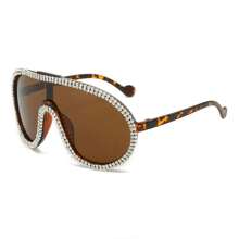 Rhinestone Aviator Sunglasses Oversized Curved UV Lenses, Glamorous Y2K Inspired Frame With Crystal Accents, Women's Luxury Fashion Glasses For Women's Festival-Ready Fits, Night Out, Celebrations, Live Music Looks And Lookbook Sessions - 烏龜 - 查看 2