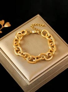 Exaggerated Stainless Steel Textured Fashion Necklace + Bracelet Jewelry Set, Suitable For Gifting - Yellow Gold - View 13
