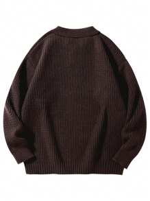 Men's Spring & Autumn New Knitted Cardigan - Casual Half-Button Sweater, Soft Skin-Friendly & Breathable, Slim-Fitting & Versatile Outerwear - 棕色 - 查看 3