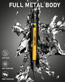 3PCS 1.3mm Mechanical Pencil Set With Case, Metal Heavy Duty Carpenter Pencils With 48 Refill(Red,Black,Yellow) 3Eraser, 12Eraser Refill, Weatherproof Body Outdoor Woodworking Marking - 黃色 - 查看 3