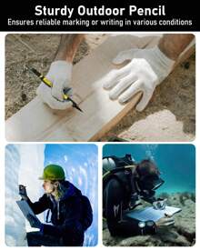 3PCS 1.3mm Mechanical Pencil Set With Case, Metal Heavy Duty Carpenter Pencils With 48 Refill(Red,Black,Yellow) 3Eraser, 12Eraser Refill, Weatherproof Body Outdoor Woodworking Marking - 黃色 - 查看 8