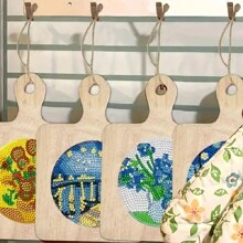 4 件/套人造钻石画杯垫，DIY 水晶超闪亮钻石画木制杯垫，带木柄，花卉和卡通图案，适用于成人办公室、咖啡垫、家用杯垫、手工艺礼物、圣诞节节日礼物 - 彩色 - 查看 5