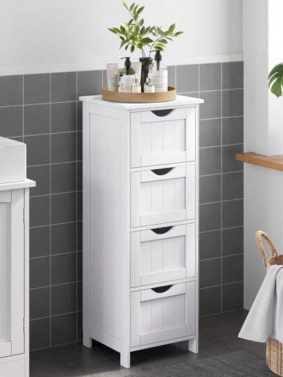 VASAGLE Armario de baño, Armario de Almacenamiento, Armario de Pie, con 4 cajones, 30 x 30 x 82 cm, para Baño, Sala de Estar, Comedor, Cocina, Estilo Moderno, Blanco, Vuelta al Cole