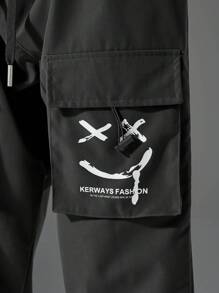 2pcs Men's Casual Smile Face Printed Drawstring Cargo Pants - Multicolor - View 6