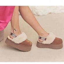 Sandalias de plataforma de piel de oveja UGG Funkette, zapatos de plataforma de piel de oveja para mujer 11113474 en color negro y beige - CASTAÑA - Ver 4