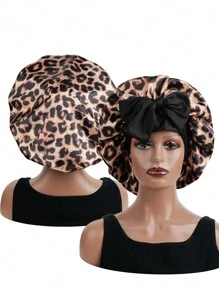 1pc Satin Bow Tie Sleeping Cap, Solid Color Elastic, Lightweight & Breathable, Suitable For Women & Girls, Black - Yellow - View 3