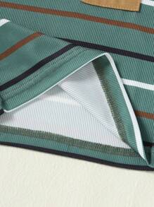 男婴罗纹服装套装，条纹上衣和松紧腰短裤，夏季装扮 - 軍綠色 - 查看 5