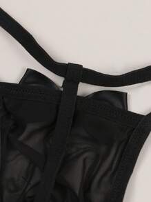 男士性感透明网眼蝴蝶结字母印花袋装三角裤，透气，适合情人节 - 黑色 - 查看 5