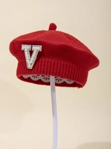 1 boina roja para bebé, gorro de punto con letra para bebé recién nacido, gorro de punto con letra, apto para bebés durante todo el año - 0-6M - Ver 16