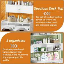 Washer Dryer Countertop, Laundry Wood Shelf Topper With Edge, 3-Tier Washer And Dryer Covers For Washer And Dryer Laundry Hamper Counter Storage Organization,Spring,Minimalist,Summer Tops - White - View 5