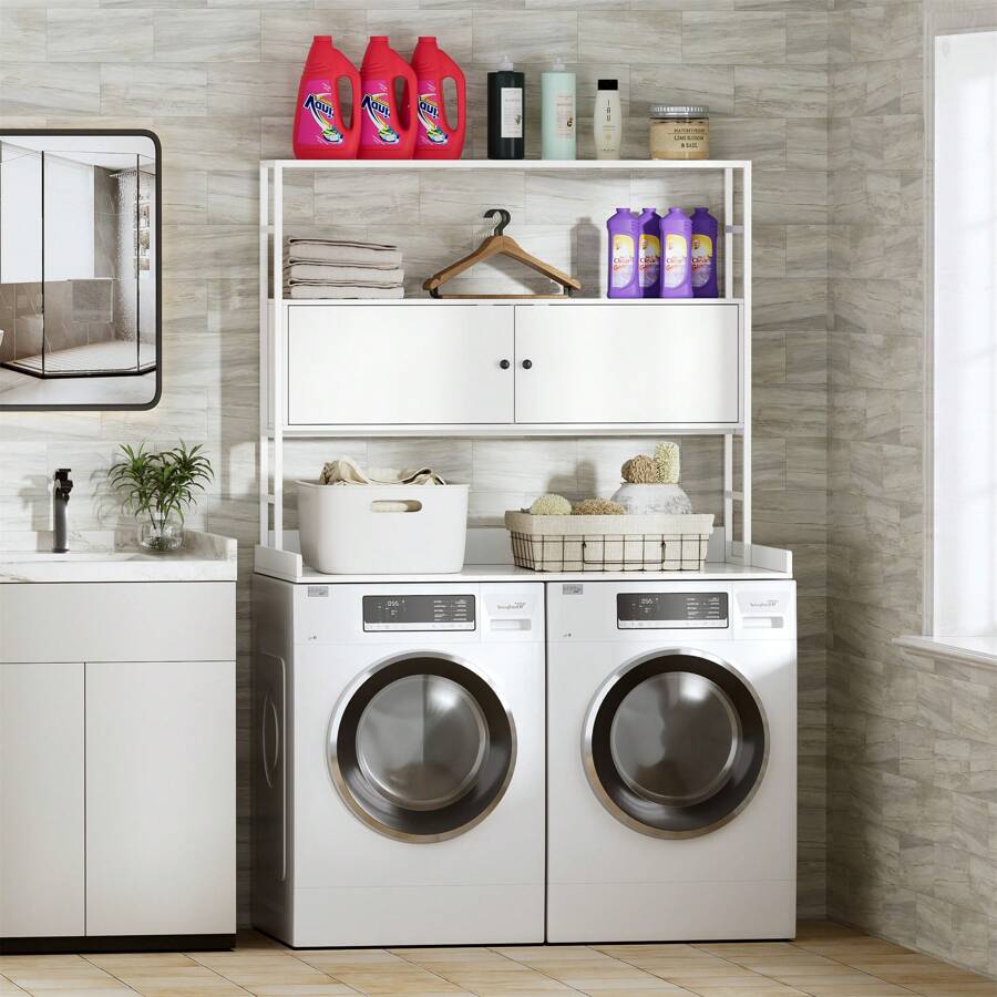 Washer Dryer Countertop, Laundry Wood Shelf Topper With Edge, 3-Tier Washer And Dryer Covers For Washer And Dryer Laundry Hamper Counter Storage Organization,Spring,Minimalist,Summer Tops - White - View 1