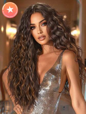 High Quality 28 "Natural Fashion Synthetic Wig With Long Curly Hair Without Bangs For Women's Daily Gatherings Christmas Weddings