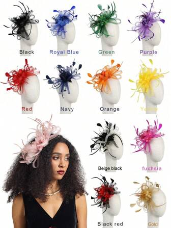 1 stuk Fascinatorhoed met veren, gaas, net, sluier, feesthoed, bloemenhoed met clip en haarband voor vrouwen, Halloween