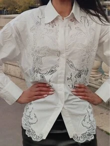 Preciosa blusa de encaje con un diseño clásico. Esta blusa combina a la perfección delicados detalles de encaje con un corte clásico. Elegante pero a la moda, añade un atractivo discreto pero cautivador a tu conjunto. - Blanco - Ver 5