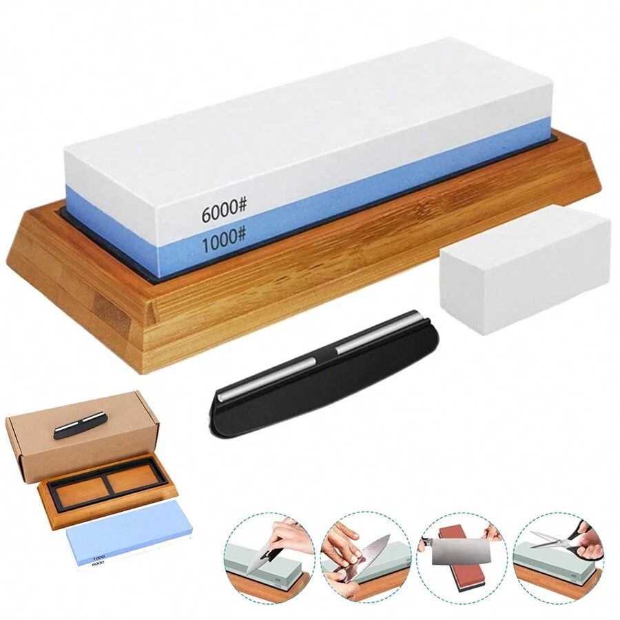 Juego de piedras de amolar de doble cara, grano 1000/6000, hechas de material de corindón blanco de alta calidad, resistente a la corrosión, resistente al calor, suave, duradero y cómodo de usar. - Unitalla - Ver 1