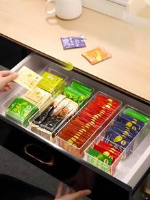 1 Pc Transparent Acrylic Tea Bag Storage Box, With Compartments And Single Compartments Available For Stacking, Suitable For Cabinets And Countertops. - White - View 5
