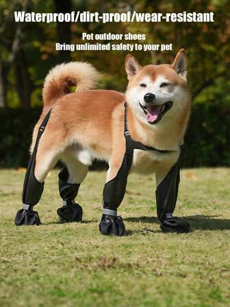 Waterproof And Non-Slip Adjustable Strap Dog Boots - - Durable, Soft Bottom, Reflective Hook And Loop Design Not Easy To Fall Off - Great For Outdoor Walking, Keep Paws And Clean, Suitable For Teddy, Pomeranian, Bulldog, Poodle, Corgi, Etc.