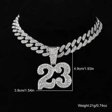 2pcs Iced Out Number 23 Pendant Necklace - 13mm Cuban Link Chain With AAA+ Rhinestones, Hip Hop Bling Jewelry For Men And Women