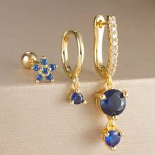 3PCS For One Ear Colorful Crystal Copper And Stainless Steel Hoop Earrings Set For Women Geometric Round Pendant Earring Cartilage Piercing Jewelry - 3pcs Earrings Set - View 15