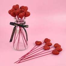 10pcs Glitter Foam Heart Sticks, Suitable For Mother's Day, Vase Decor, Birthday Party, Cake Decor, Wedding Bouquet