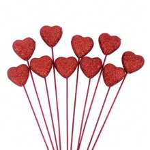 10pcs Glitter Foam Heart Sticks, Suitable For Mother's Day, Vase Decor, Birthday Party, Cake Decor, Wedding Bouquet