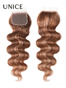 UNice Hair Honey Blonde Highlighted Body Wave 4x4 Free Part Lace Closure 100% Remy Human Hair Closure For Women TL412 Color - S4/27 - View 2