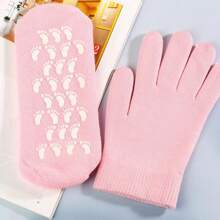 保湿手套和袜子，凝胶水疗保湿疗法袜子和手套，软化修复干裂，手足护肤，有效修复干燥和皲裂的手足护肤（4 件） - 粉色 - 查看 1