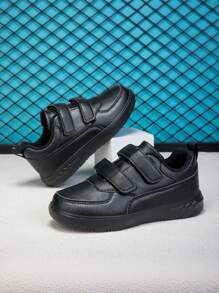 1 双儿童休闲 PU 皮革运动鞋，时尚百搭系带运动鞋，适合年龄较大的幼儿和青少年 - 黑色 - 查看 2