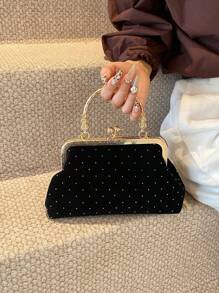 1 件酒红色不对称晚装包，女士手提包/单肩包，秋冬季，时尚派对包，适合派对、婚礼、舞会、晚宴/宴会 - 黑色 - 查看 1