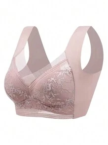 3pcs Seamless Lace Trim Sports Bra With High Elasticity, Wireless - Multicolor - View 7