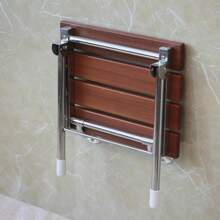 Asiento plegable para ducha de 14.9"X12.2" - Montado en la pared - Banco plegable de madera maciza para spa - Marrón - Ver 6