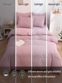 4pcs Bubble Gauze  Bedding,Soft Delicate Breathable Bed Sheets Set(1 Quilt Cover, 2 Pillowcases, 1 Sheet) For Queen King Size Bed - 粉色 - 查看 2