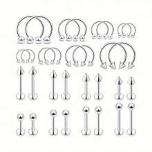 8/16/32 Pcs Stainless Steel Septum Nose Rings Set - Stainless Steel Lip Stud Set-Women Men's Body Piercing Jewelry Gift Stainless Steel Piercing Jewelry Set Lip Studs Tongue Studs Ear Studs Nose Studs Nipple Rings Tongue Rings Stainless Steel 14G 16G Straight Bar Curved Bar Bell Piercing Jewelry