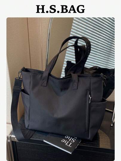 Bolsa Tote Minimalista de Capacidade Multibolso para Mulheres, Bolsa de Ombro de Lona Casual Versátil, Dobrável Leve com Fechamento de Zíper, Adequada para Uso Diário, Trabalho, Escola, Bolsa Tote Escolar Grande, Múltiplos Compartimentos, Perfeita para Praia, Escola, Trabalho e Uso Diário