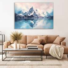 Winter Lake Canvas Wall Art, Mountain Snow Scene Art, Mountain Scenery Art, Snow Mountain Scenery Art, Modern Simple Canvas Wall Art For Living Room, Bathroom, Bedroom, Office, Hallway Home Wall Decoration Frame