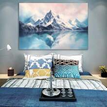 Winter Lake Canvas Wall Art, Mountain Snow Scene Art, Mountain Scenery Art, Snow Mountain Scenery Art, Modern Simple Canvas Wall Art For Living Room, Bathroom, Bedroom, Office, Hallway Home Wall Decoration Frame