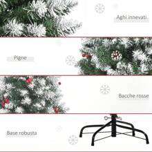 HOMCOM Albero di Natale Innevato Artificiale 180cm con Bacche Rosse e Pigne Bianche, Base Rimovibile Pieghevole, 618 Rami