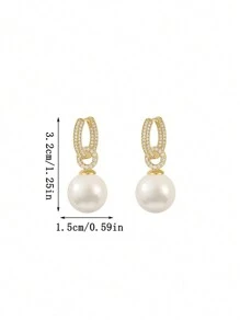 1 Pair Fashionable Luxury Copper Micro-Inlaid Zirconia Pearl Earrings, Elegant And Sophisticated, Suitable For Women To Wear Casually Or On Dates