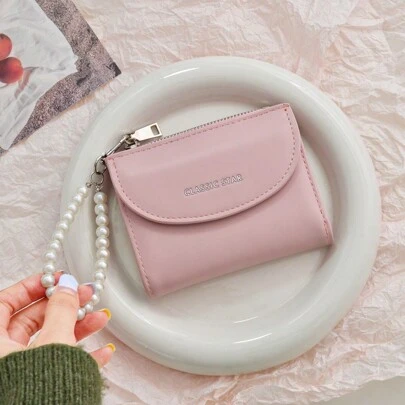 韩版女士零钱包纯色简约卡包大容量钱包学生粉色腕带钥匙扣钱包礼物情人节女士钱包零钱包小钱包