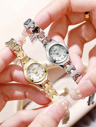 1pc New Fashionable Quartz Watch For Teenagers, Round Arabic Numeral Dial, Creative Steel Strap, Suitable For Birthday, Anniversary, Halloween, Year-End Promotion, Singles Day Gifts