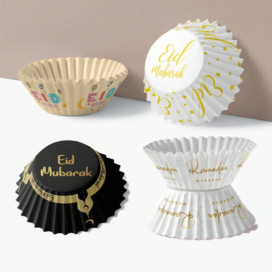 50pcs Eid Mubarak Cup Cakes Paper Cups, Dessert Table Decor, Ramadan Party Supplies - Multicolor - View 1