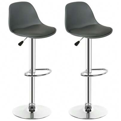 Lot de 2 tabourets de bar, tabouret de bar rembourré avec structure en acier, dossier, chaises de cuisine réglables en hauteur avec repose-pieds, tabouret de comptoir rotatif à 360° pour cuisine, salon, salle à manger