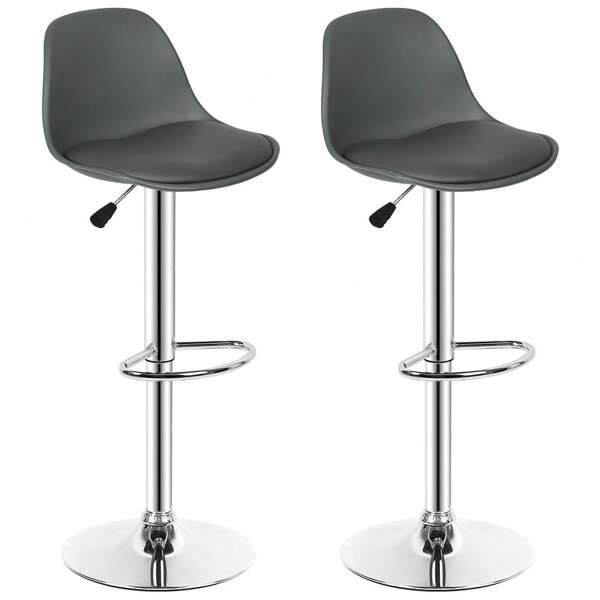 Lot de 2 tabourets de bar, tabouret de bar rembourré avec structure en acier, dossier, chaises de cuisine réglables en hauteur avec repose-pieds, tabouret de comptoir rotatif à 360° pour cuisine, salon, salle à manger
