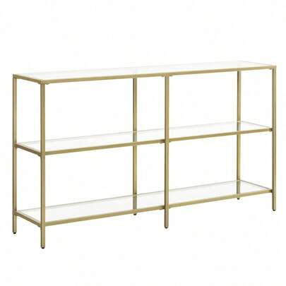  VASAGLE  Mesa de sofá Consola de 51.5 Pulgadas con 3 estantes, Mesa de Entrada con Estante de Vidrio Templado, Color Dorado