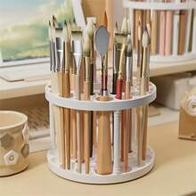Organizador giratorio de 360° para pinceles de pintura - Estante de almacenamiento de inserción de plástico con acabado barnizado, desmontable para pinceles de arte, bolígrafos, herramientas de maquillaje - Accesorio de escritorio blanco que ahorra espacio - Multicolor - Ver 3