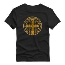 Basic Printed T-Shirt 100% Cotton Shirt With Saint Benedict Medal Print - 黑色 - 查看 1