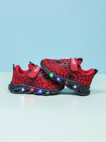 Fashion Spider LED Lighting Breathable Mesh Sports Shoes, Suitable For Boys And Girls - Casual, Shock-Absorbing, All-Season Non-Slip Outdoor Running And Walking Sneakers